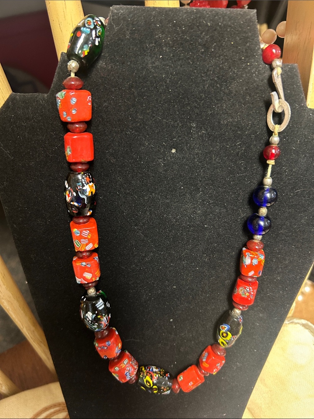 Multicolor Red and Black Glass Murano Bead Necklace - Artisan Style